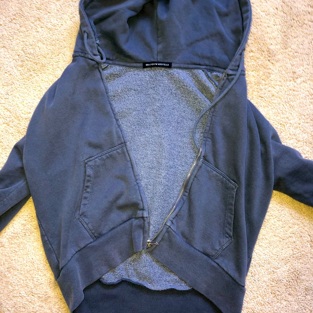BRANDY MELLVILLE CHRISTY DARK BLUE CROP ZIP UP-Never worn before great condition